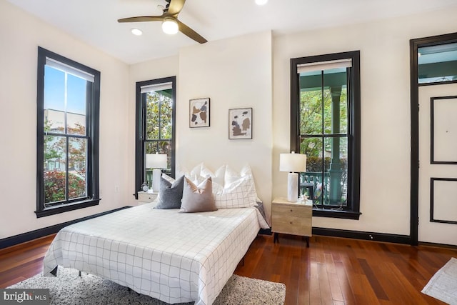 531 T St NW Unit 101, Washington, DC 20001 - bedroom with hardwood / wood-style floors, baseboards, recessed lighting, and ceiling fan