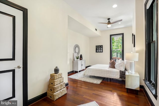 531 T St NW Unit 101, Washington, DC 20001 - bedroom with hardwood / wood-style floors, recessed lighting, baseboards, and ceiling fan