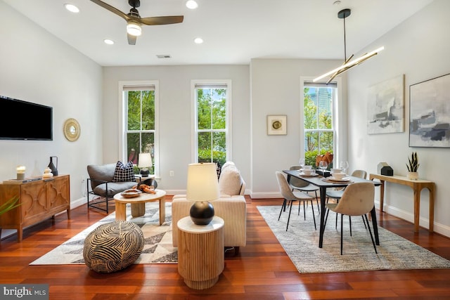 531 T St NW Unit 101, Washington, DC 20001 - living area with plenty of natural light, a ceiling fan, wood finished floors, baseboards, and recessed lighting
