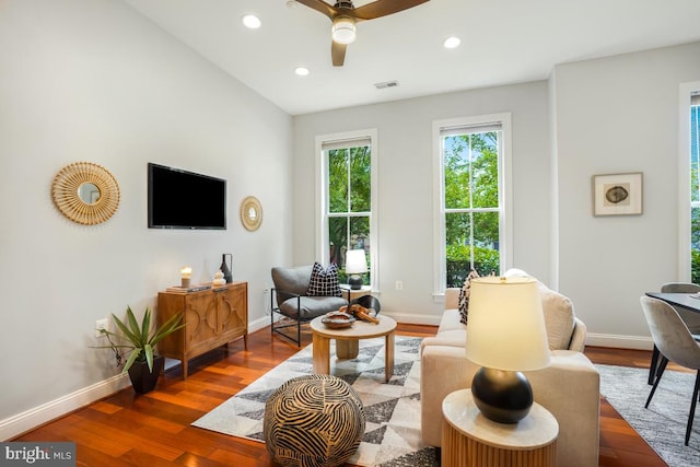 531 T St NW Unit 101, Washington, DC 20001 - living area featuring a ceiling fan, wood finished floors, recessed lighting, and baseboards