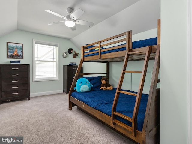 933 Winding Rd, Edgewater, MD 21037 - carpeted bedroom with lofted ceiling, baseboards, and ceiling fan