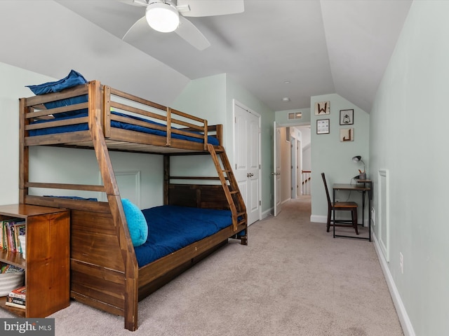 933 Winding Rd, Edgewater, MD 21037 - bedroom with carpet, lofted ceiling, baseboards, and a ceiling fan