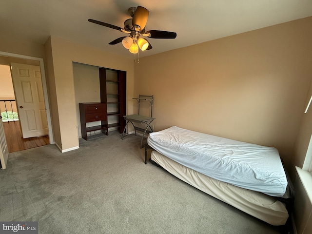 15 E Park Rd, Newtown, PA 18940 - bedroom with carpet floors, a closet, a ceiling fan, and baseboards