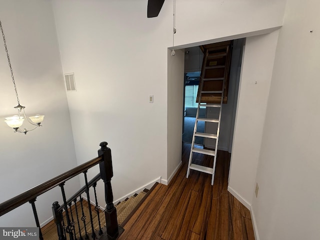 15 E Park Rd, Newtown, PA 18940 - hall featuring an upstairs landing, a chandelier, wood finished floors, and baseboards