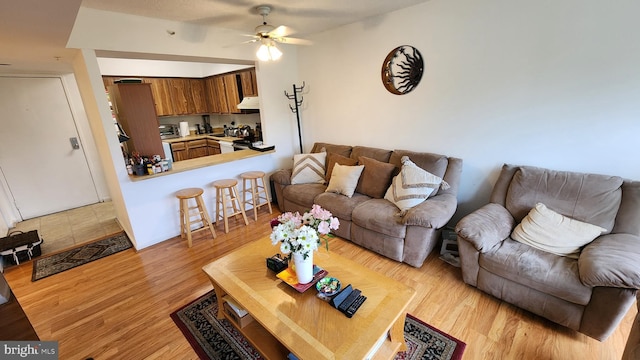 2921 N Leisure World Blvd Unit 418, Silver Spring, MD 20906 - living area featuring a ceiling fan and light wood-style floors