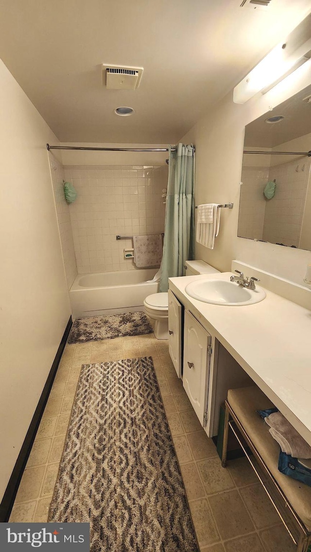 2921 N Leisure World Blvd Unit 418, Silver Spring, MD 20906 - full bathroom with shower / bathtub combination with curtain, toilet, vanity, and tile patterned floors