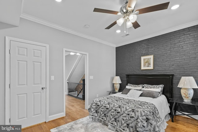 1330 Aisquith St, Baltimore, MD 21202 - bedroom featuring wood finished floors, ornamental molding, recessed lighting, a ceiling fan, and baseboards