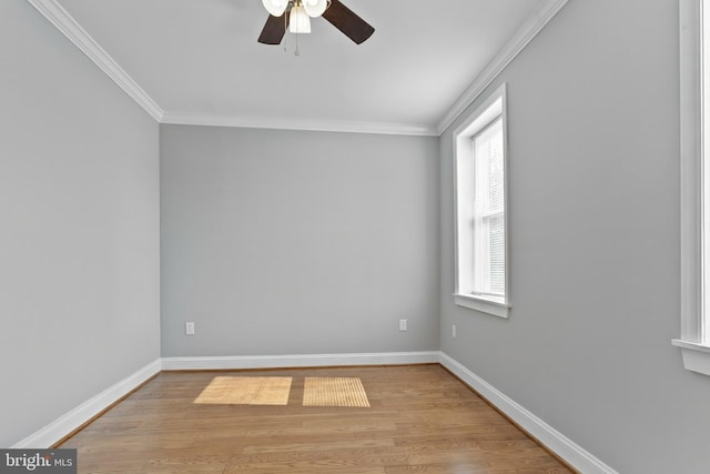 1330 Aisquith St, Baltimore, MD 21202 - spare room featuring crown molding, wood finished floors, a ceiling fan, and baseboards
