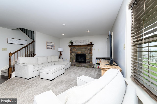 24 Furlong Rd, Douglassville, PA 19518 - living room featuring stairs, a fireplace, and recessed lighting