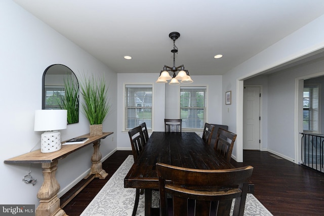 24 Furlong Rd, Douglassville, PA 19518 - dining area featuring a chandelier, dark wood-style floors, baseboards, and recessed lighting