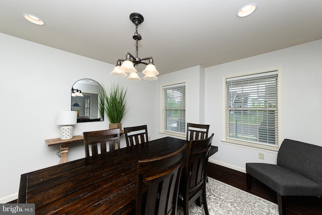 24 Furlong Rd, Douglassville, PA 19518 - dining space with wood finished floors, baseboards, a chandelier, and recessed lighting