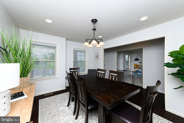 24 Furlong Rd, Douglassville, PA 19518 - dining space with a chandelier, baseboards, dark wood finished floors, and recessed lighting