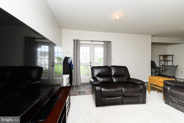 24 Furlong Rd, Douglassville, PA 19518 - living room with french doors and stone finish floors
