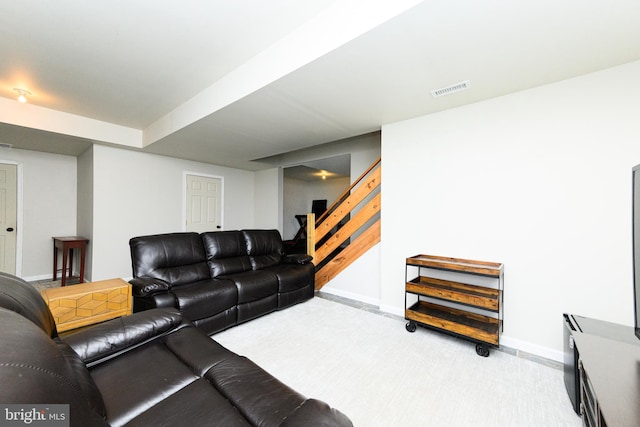 24 Furlong Rd, Douglassville, PA 19518 - living room with carpet flooring, stairs, and baseboards