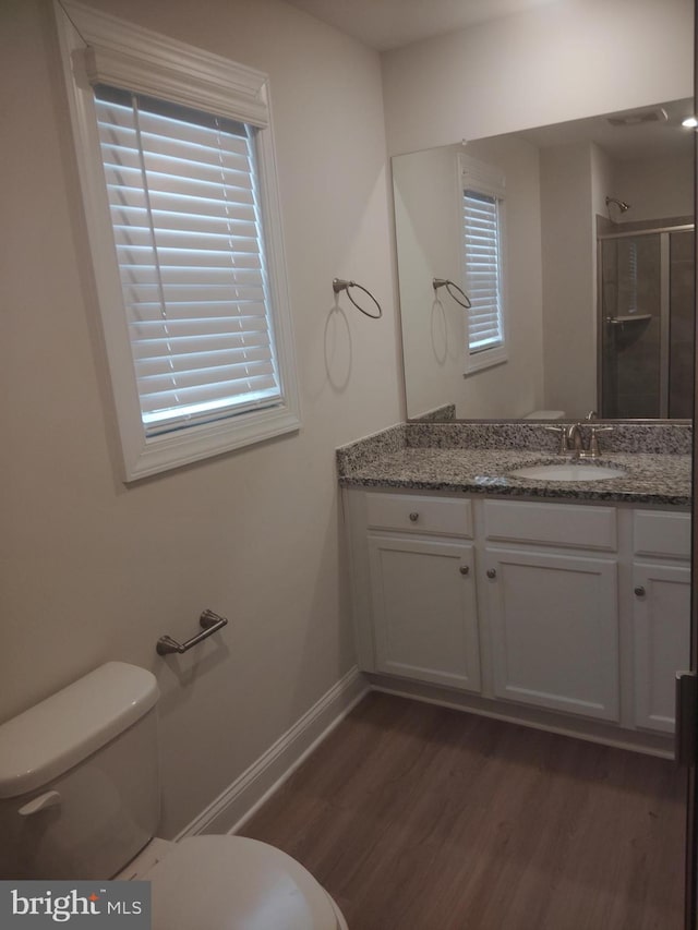 10019 Maids Fancy Way, Hagerstown, MD 21740 - full bathroom with wood finished floors, toilet, vanity, a shower stall, and baseboards