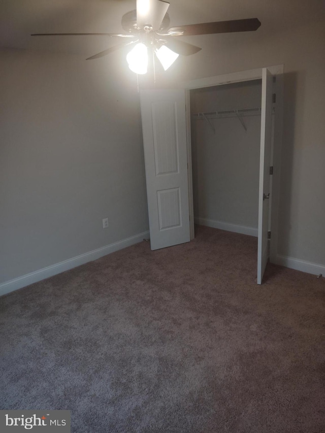 10019 Maids Fancy Way, Hagerstown, MD 21740 - unfurnished bedroom featuring carpet, a closet, baseboards, and a ceiling fan