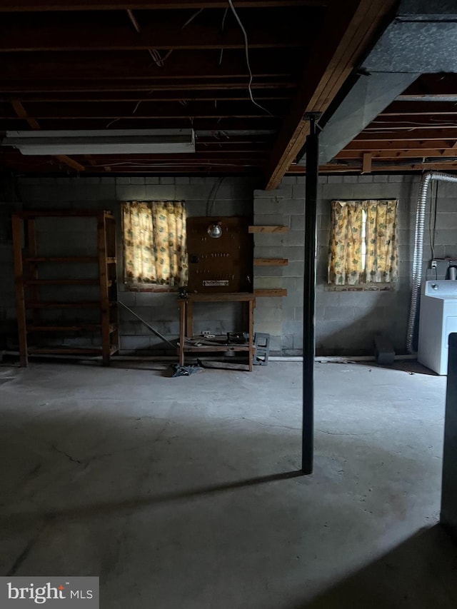 5933 Rawley Pike, Rockingham, VA 22801 - unfinished below grade area featuring washer / clothes dryer and concrete block wall