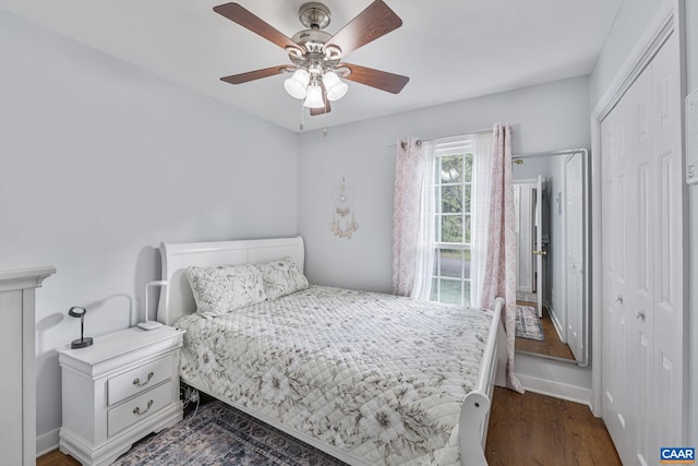 676 Victorian Ct, Charlottesville, VA 22901 - bedroom with a closet, dark wood-style floors, baseboards, and ceiling fan