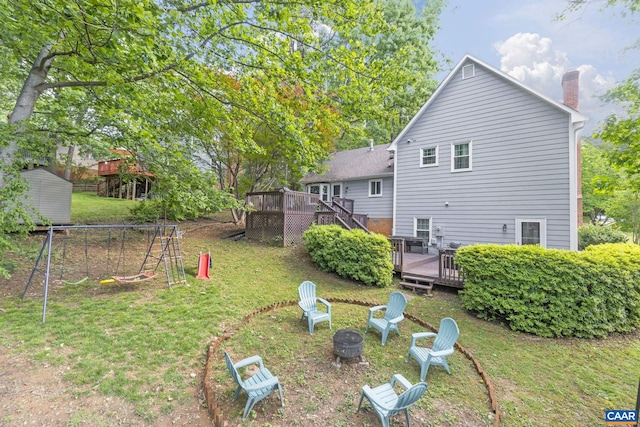 676 Victorian Ct, Charlottesville, VA 22901 - view of yard with an outdoor fire pit, a deck, and stairs