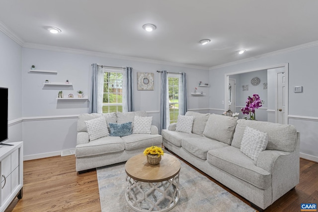 676 Victorian Ct, Charlottesville, VA 22901 - living area featuring ornamental molding, light wood-type flooring, and baseboards
