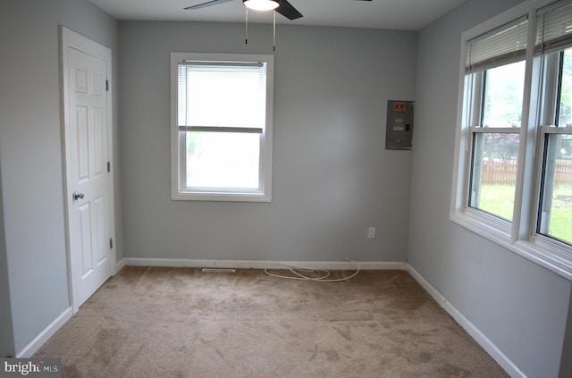 23 Foxglove St, Browns Mills, NJ 08015 - unfurnished room featuring a ceiling fan, carpet flooring, baseboards, and electric panel