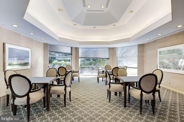 5610 Wisconsin Ave Unit 406, Chevy Chase, MD 20815 - carpeted dining room featuring a tray ceiling and recessed lighting