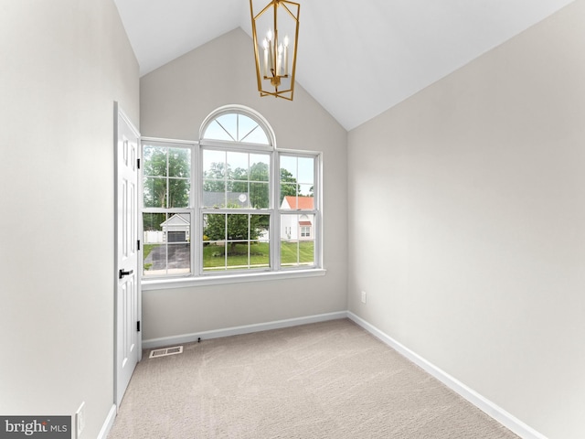 44 Wilson Dr, Sicklerville, NJ 08081 - carpeted spare room with a chandelier, healthy amount of natural light, high vaulted ceiling, and baseboards