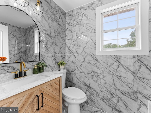 44 Wilson Dr, Sicklerville, NJ 08081 - bathroom with tile walls, vanity, toilet, and marble finish floors
