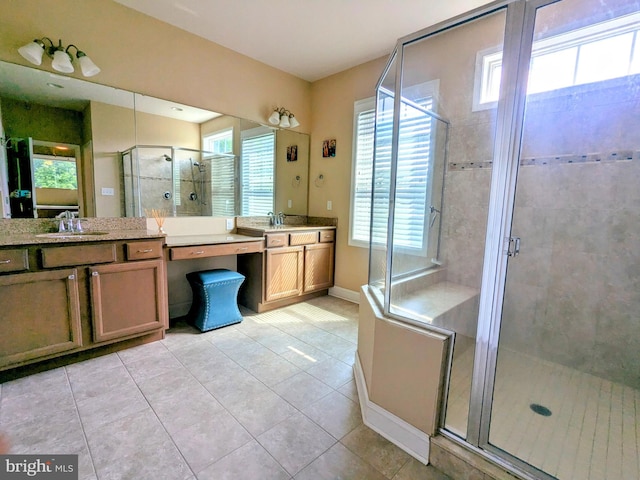 35516 Hedgerow Ln, Rehoboth Beach, DE 19971 - full bath with vanity, a stall shower, tile patterned floors, and baseboards