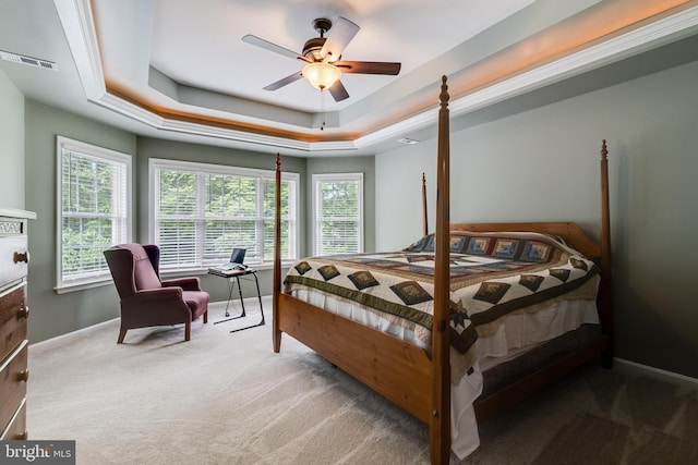 6422 Hard Bargain Cir, Indian Head, MD 20640 - carpeted bedroom with baseboards, a raised ceiling, and ceiling fan