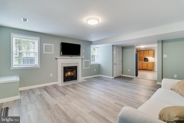 6422 Hard Bargain Cir, Indian Head, MD 20640 - living area featuring light wood finished floors, a premium fireplace, and baseboards