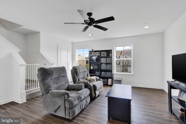 215 Homestead Dr, Hanover, PA 17331 - living area featuring ceiling fan, dark wood finished floors, and recessed lighting