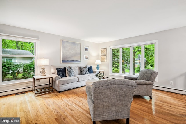 3117 Port Way, Annapolis, MD 21403 - living room featuring baseboard heating, wood finished floors, and a baseboard radiator
