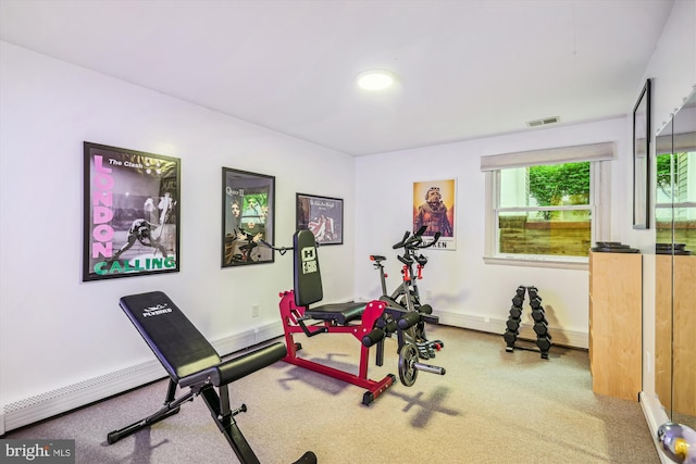 3117 Port Way, Annapolis, MD 21403 - exercise area featuring carpet floors, a baseboard heating unit, and baseboards