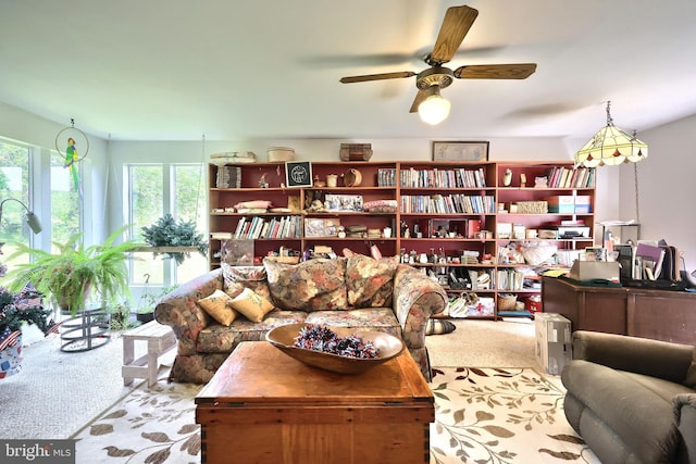2241 Craley Rd, Windsor, PA 17366 - living area featuring healthy amount of natural light, carpet flooring, and a ceiling fan