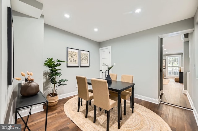 1402 W Lombard St, Baltimore, MD 21223 - dining space with dark wood-style flooring, baseboards, and recessed lighting