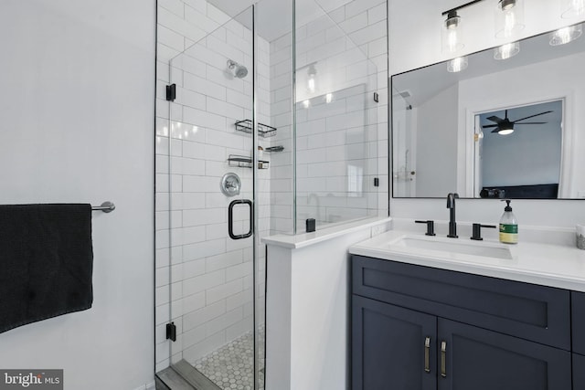 47686 Sandbank Sq, Sterling, VA 20165 - full bath with vanity, a shower stall, and a ceiling fan