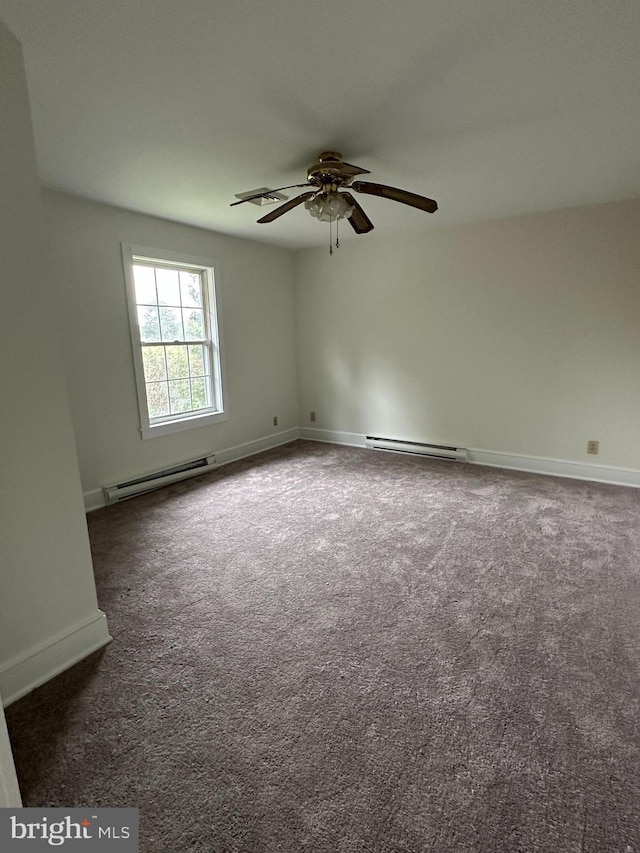 11 Pony Rd, Bridgeton, NJ 08302 - spare room with baseboard heating, carpet, a ceiling fan, and baseboards