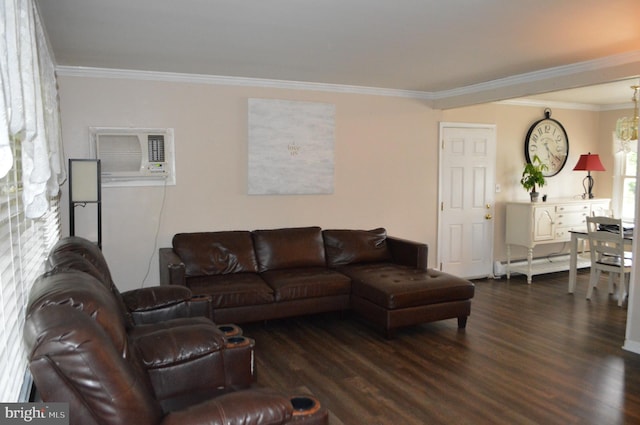 116 Queen Lily Rd, Levittown, PA 19057 - living area with wood finished floors, crown molding, and a wall mounted air conditioner