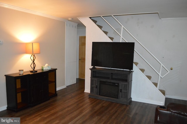 116 Queen Lily Rd, Levittown, PA 19057 - living room with stairway, wood finished floors, ornamental molding, and baseboards