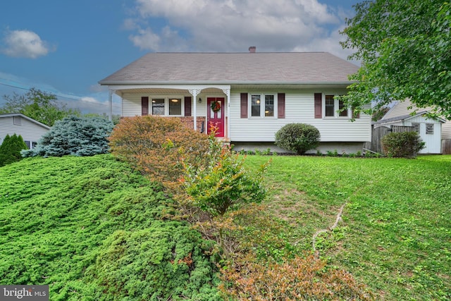 4112 Loch Carrow Rd, Nottingham, MD 21236 - ranch-style home with a front yard, covered porch, and a shingled roof