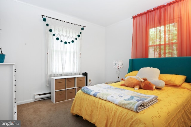 4233 Spire Ct, Snow Hill, MD 21863 - carpeted bedroom with a baseboard radiator, multiple windows, and ornamental molding