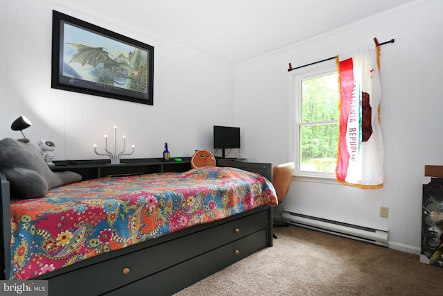 4233 Spire Ct, Snow Hill, MD 21863 - bedroom with baseboard heating, crown molding, and carpet flooring