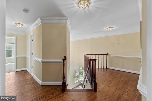 2121 Chaucer Way, Woodstock, MD 21163 - corridor with an upstairs landing, wood finished floors, crown molding, and baseboards