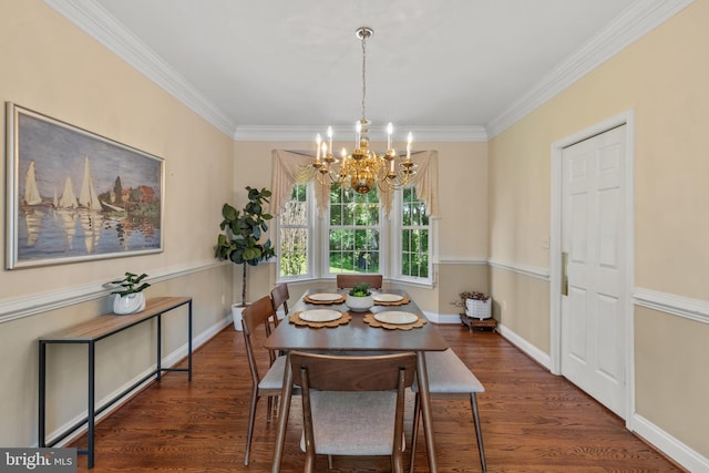 2121 Chaucer Way, Woodstock, MD 21163 - dining room featuring a chandelier, crown molding, baseboards, and wood finished floors