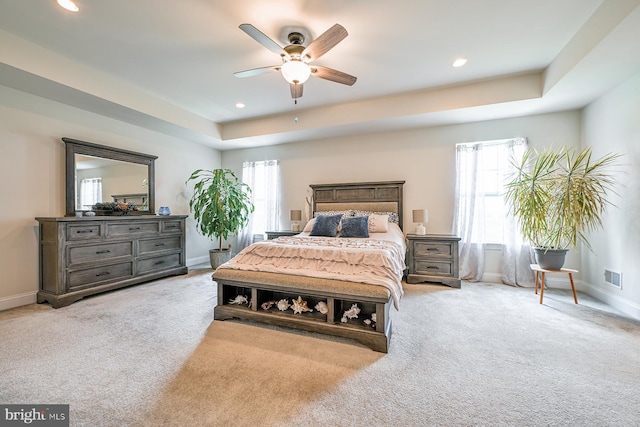 311 Ironstone Ln, Elverson, PA 19520 - bedroom with carpet floors, a raised ceiling, baseboards, recessed lighting, and a ceiling fan
