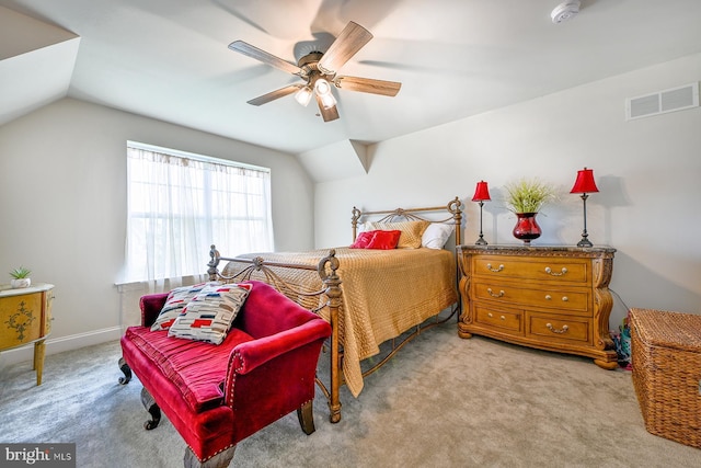 311 Ironstone Ln, Elverson, PA 19520 - bedroom with lofted ceiling, light carpet, and ceiling fan