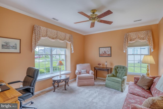636 Poets Way, Middletown, DE 19709 - office featuring plenty of natural light, carpet, ceiling fan, crown molding, and baseboards