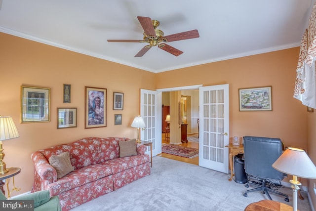 636 Poets Way, Middletown, DE 19709 - carpeted office featuring french doors, crown molding, and ceiling fan