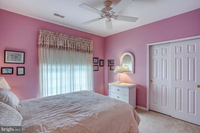 636 Poets Way, Middletown, DE 19709 - bedroom with light carpet, a closet, and ceiling fan